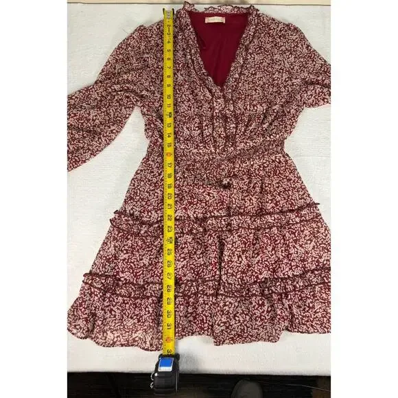 Altar'd State Dress Womens Large red Floral Long Sleeve Mini Swing Dress - Picture 5 of 6